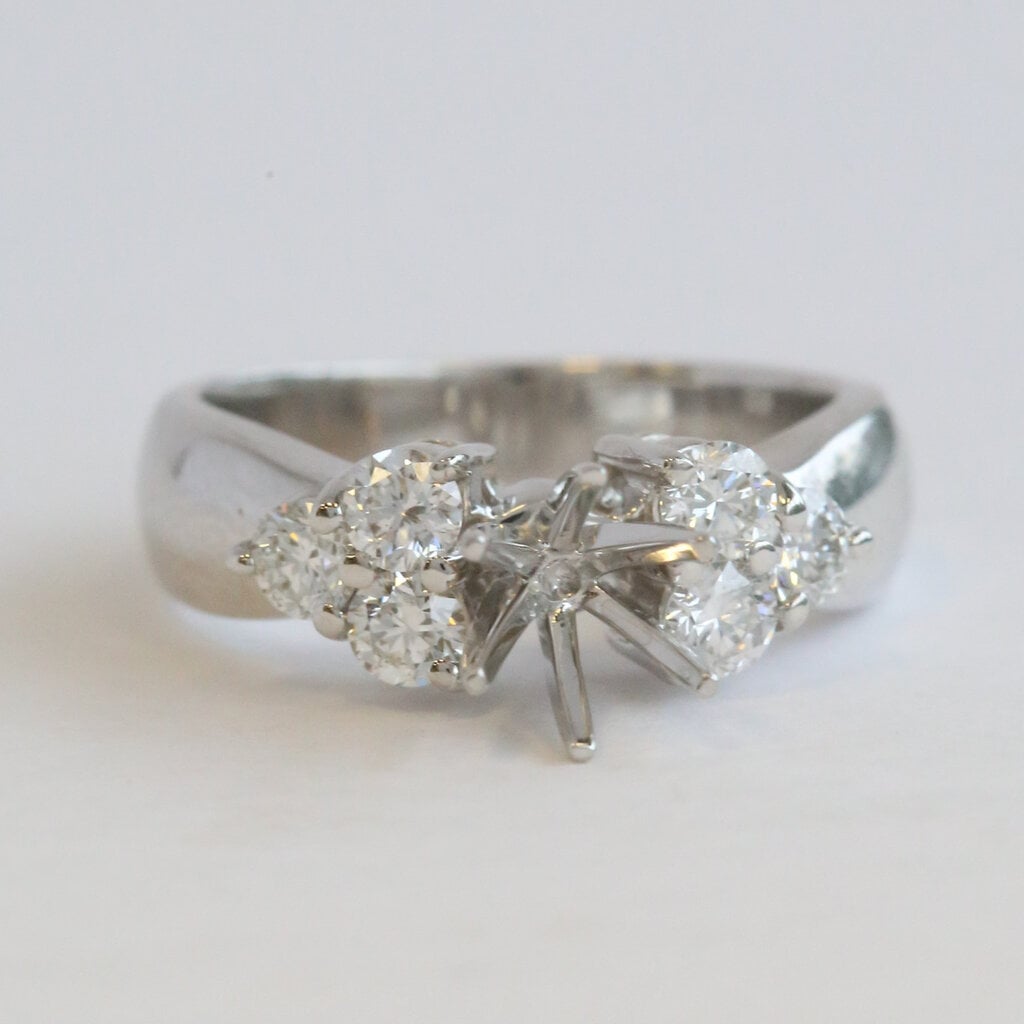 American Jewelry 14k White Gold .78ctw Diamond Accented Tapered Semi Mount Engagement Ring