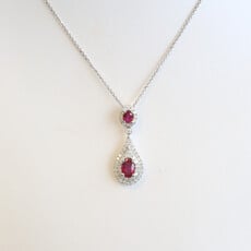 American Jewelry 18k White Gold .89ctw Ruby .36ctw Diamond Dangle Necklace