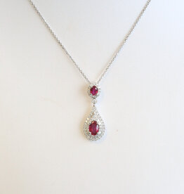 American Jewelry 18k White Gold .89ctw Ruby .36ctw Diamond Dangle Necklace