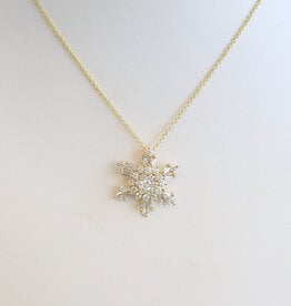 American Jewelry 18k Yellow Gold 1.01ctw Diamond Baguette & Round Snowflake Necklace