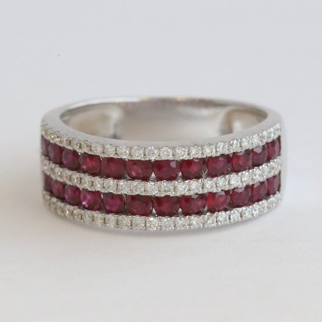 American Jewelry 18k White Gold 1.36ctw Ruby .33ctw Diamond Band 5 Row Ring
