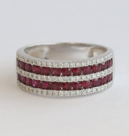 American Jewelry 18k White Gold 1.36ctw Ruby .33ctw Diamond Band 5 Row Ring