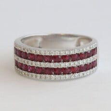 American Jewelry 18k White Gold 1.36ctw Ruby .33ctw Diamond Band 5 Row Ring