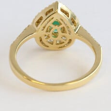 American Jewelry 18k Yellow Gold .44ct Emerald .48ctw DIamond Baguette Pear Halo Ring