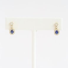American Jewelry 18k Yellow Gold .43ctw Diamond .62ctw Sapphire Mini Dangle Earrings