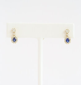 American Jewelry 18k Yellow Gold .43ctw Diamond .62ctw Sapphire Mini Dangle Earrings