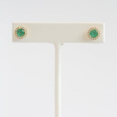 American Jewelry 18k Yellow Gold 1.11ct Emerald .26ctw Diamond Oval Halo Earrings