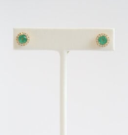 American Jewelry 18k Yellow Gold 1.11ct Emerald .26ctw Diamond Oval Halo Earrings
