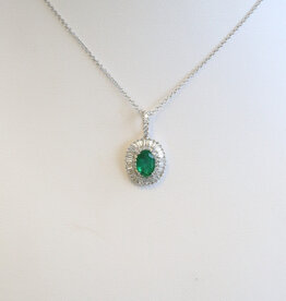 American Jewelry 18k White Gold .75ct Emerald .47ctw Diamond Oval Halo Necklace