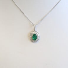 American Jewelry 18k White Gold .75ct Emerald .47ctw Diamond Oval Halo Necklace