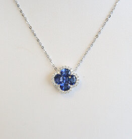 American Jewelry 18k White Gold 1.88ctw Sapphire .25ctw Diamond Clover Necklace