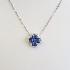 American Jewelry 18k White Gold 1.88ctw Sapphire .25ctw Diamond Clover Necklace