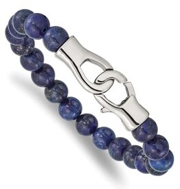 American Jewelry Stainless Steel Lapis Lazuli Beaded Mens Bracelet (9")