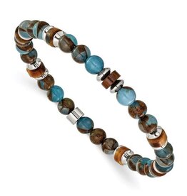 American Jewelry Stainless Steel Tiger's Eye Beaded Mens Bracelet (7.75")