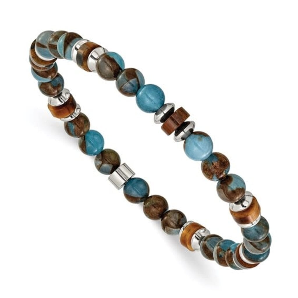 American Jewelry Stainless Steel Tiger's Eye Beaded Mens Bracelet (7.75")