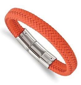 Chisel Stainless Steel Orange Braided Leather Mens Bracelet (8")