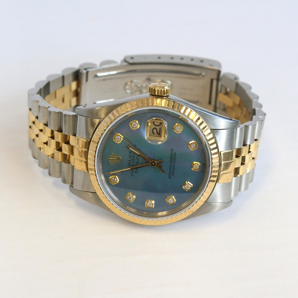 Rolex Pre-Owned Rolex 1987 Two-Tone Datejust w/ Blue Mother of Pearl Dial & Diamond Markers