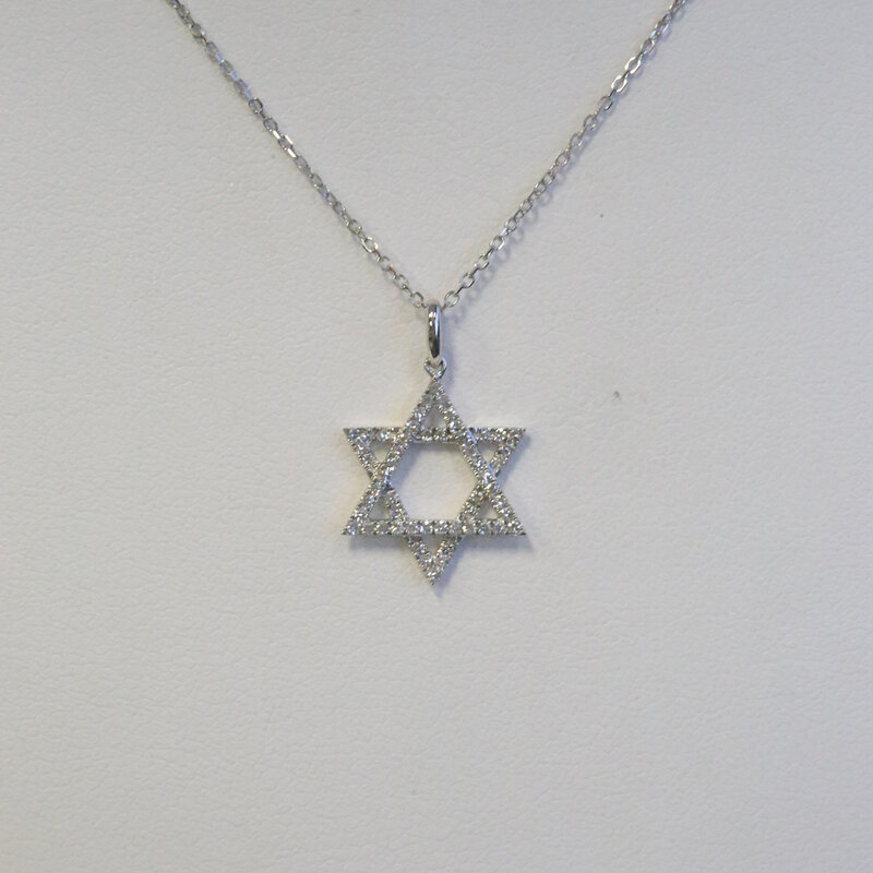 American Jewelry 14k White Gold .14ctw Diamond Star of David Necklace