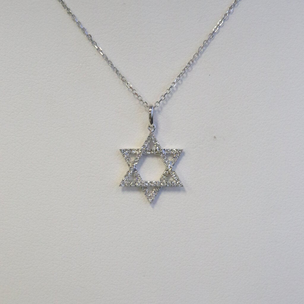 American Jewelry 14k White Gold .14ctw Diamond Star of David Necklace