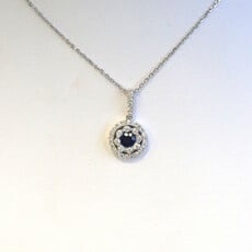 American Jewelry 14k White Gold .28ct Sapphire .34ctw Diamond Double Halo Necklace