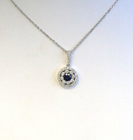 American Jewelry 14k White Gold .28ct Sapphire .34ctw Diamond Double Halo Necklace