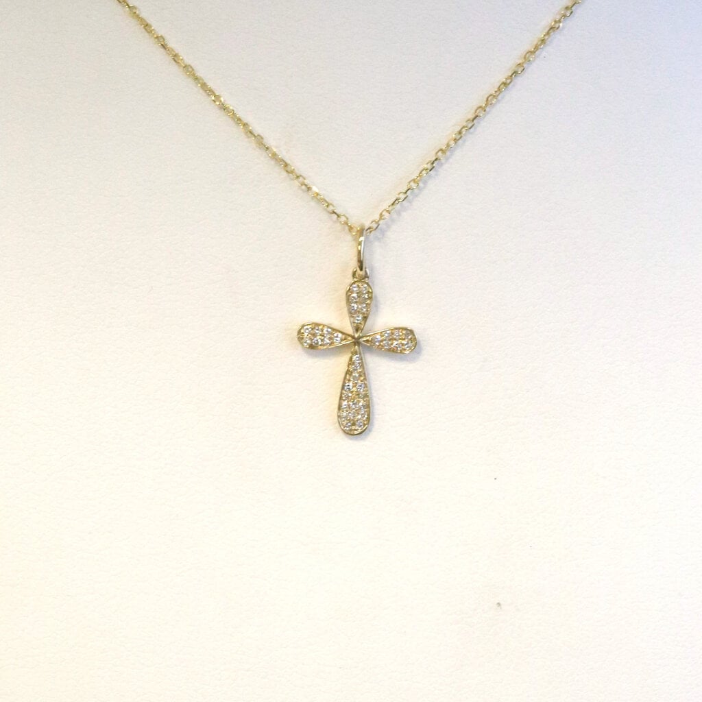 American Jewelry 14k Yellow Gold .09ctw Diamond Pave Cross Necklace