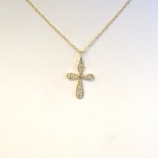 American Jewelry 14k Yellow Gold .09ctw Diamond Pave Cross Necklace
