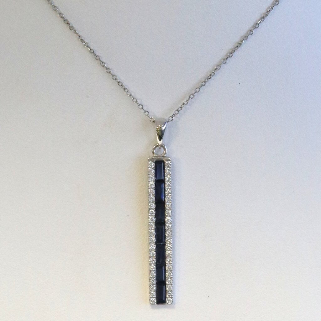 American Jewelry 14k White Gold .96ctw Sapphire .27ctw Diamond Bar Necklace