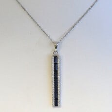American Jewelry 14k White Gold .96ctw Sapphire .27ctw Diamond Bar Necklace