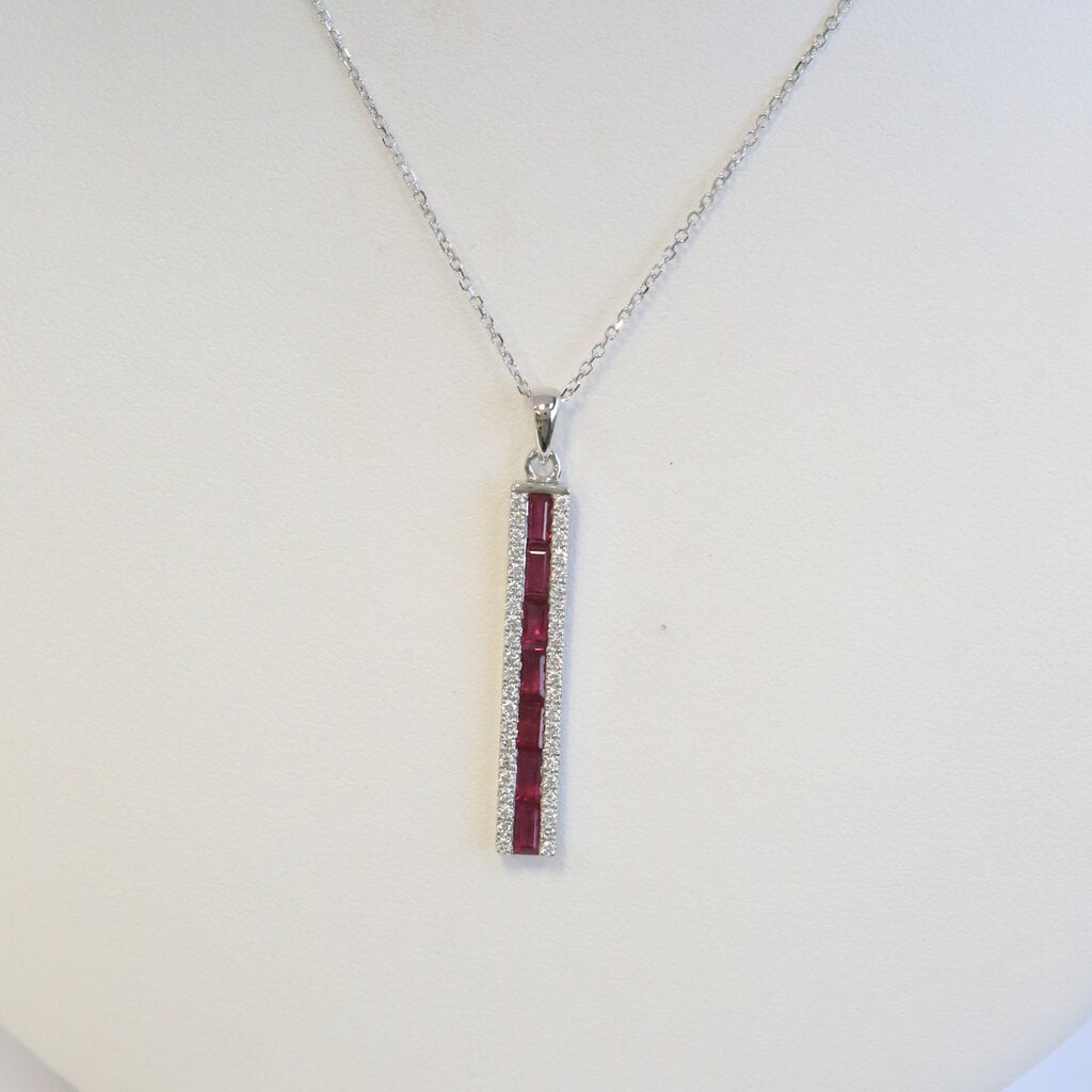 American Jewelry 14k White Gold .96ctw Ruby .27ctw Diamond Bar Necklace