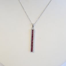 American Jewelry 14k White Gold .96ctw Ruby .27ctw Diamond Bar Necklace