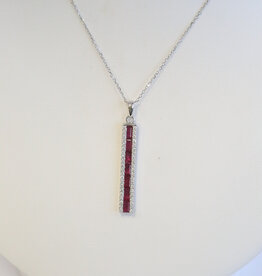 American Jewelry 14k White Gold .96ctw Ruby .27ctw Diamond Bar Necklace
