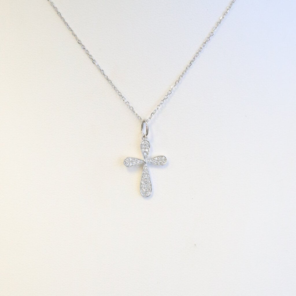American Jewelry 14k White Gold .09ctw Diamond Pave cross Necklace
