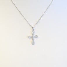 American Jewelry 14k White Gold .09ctw Diamond Pave cross Necklace