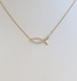 American Jewelry 14k Yellow Gold .08ctw Diamond Accent Christian Fish Necklace