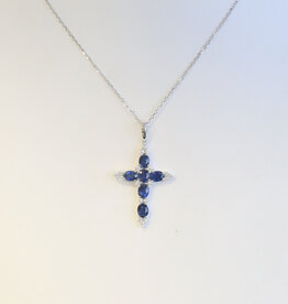 American Jewelry 14k White Gold 1.47ctw Sapphire .20ctw Diamond Cross Necklace
