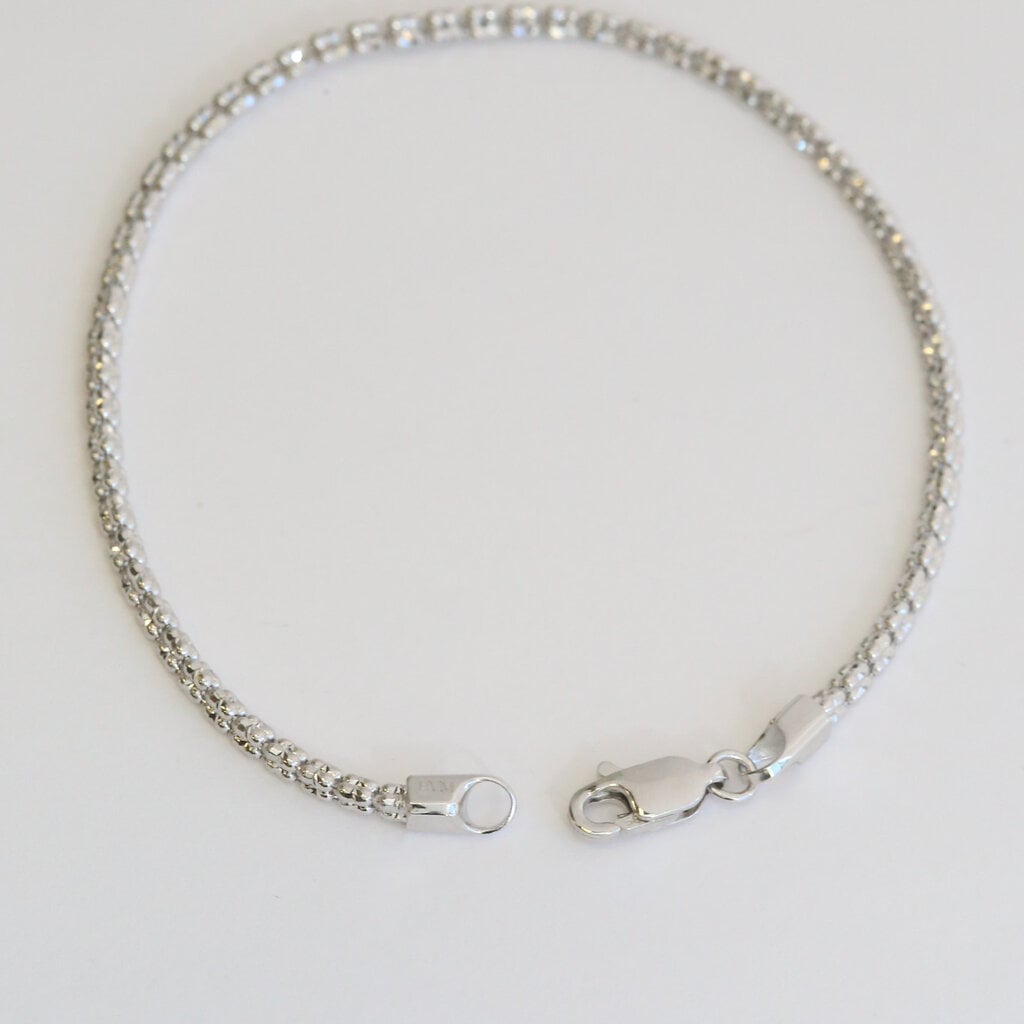 American Jewelry 14k White Gold 2.5mm Fancy Beaded Link Bracelet (7.25")