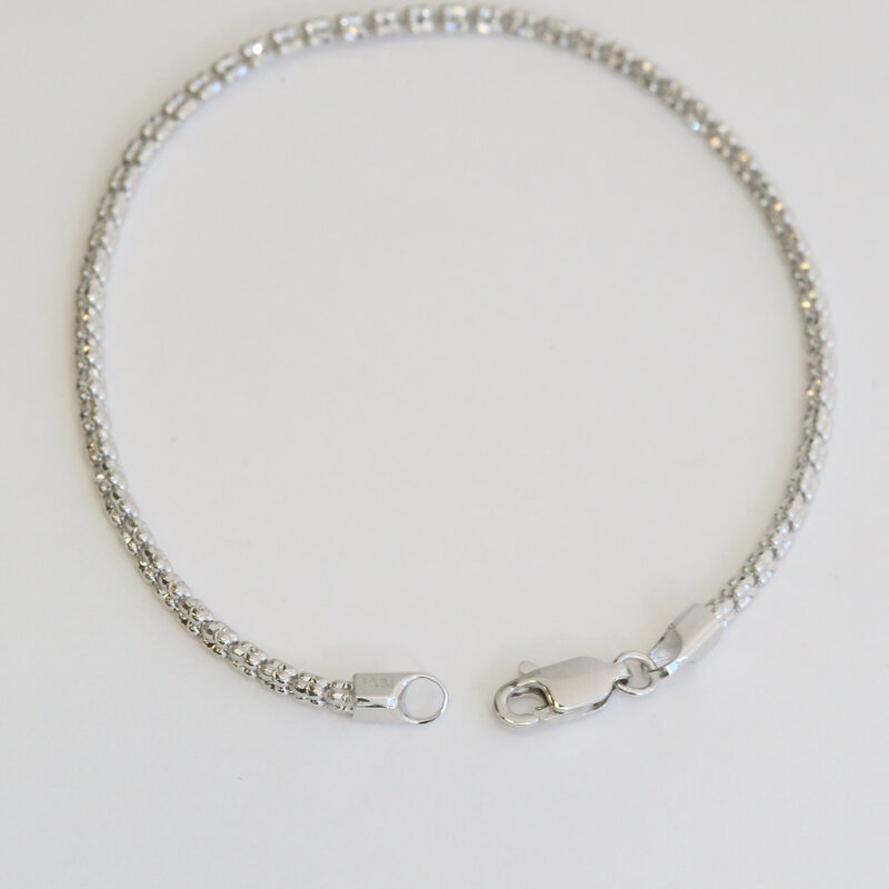 American Jewelry 14k White Gold 2.5mm Fancy Beaded Link Bracelet (7.25")