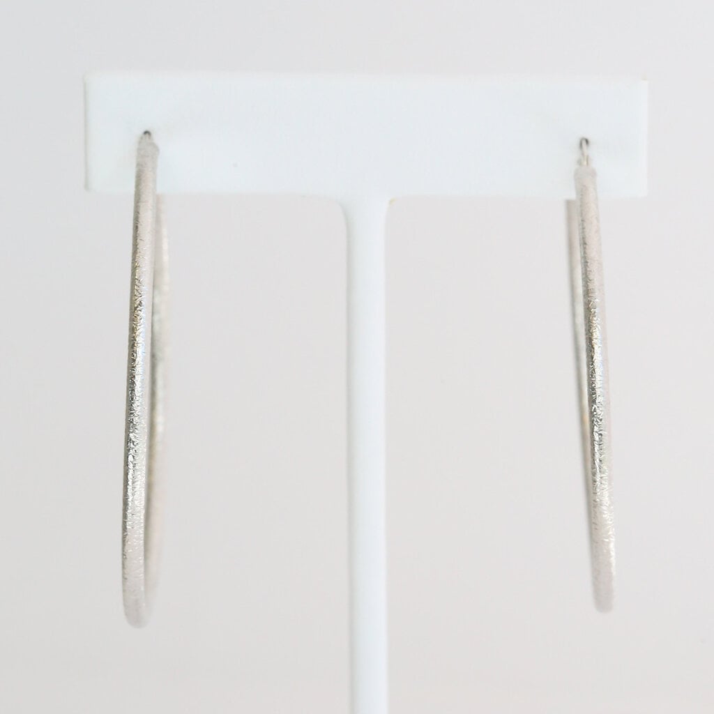 American Jewelry 14k White Gold 55mm Sandblasted Design Hoop Earrings
