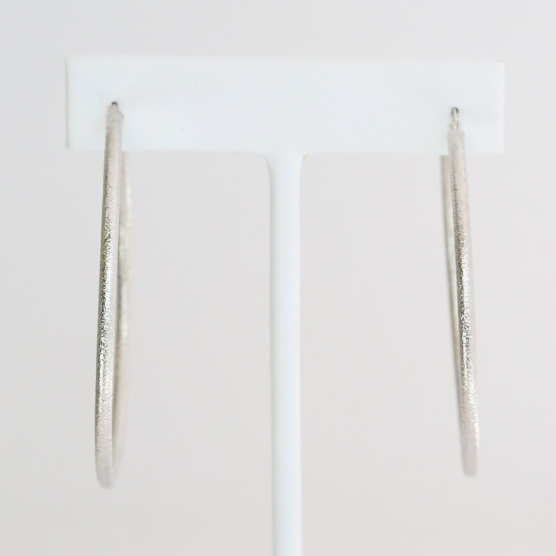 American Jewelry 14k White Gold 55mm Sandblasted Design Hoop Earrings