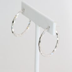 American Jewelry 14k White Gold 30mm Hammered Design Oval Hoop Earrings