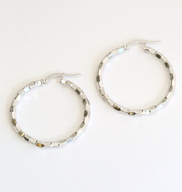 American Jewelry 14k White Gold Hammered Finish Hoop Earrings