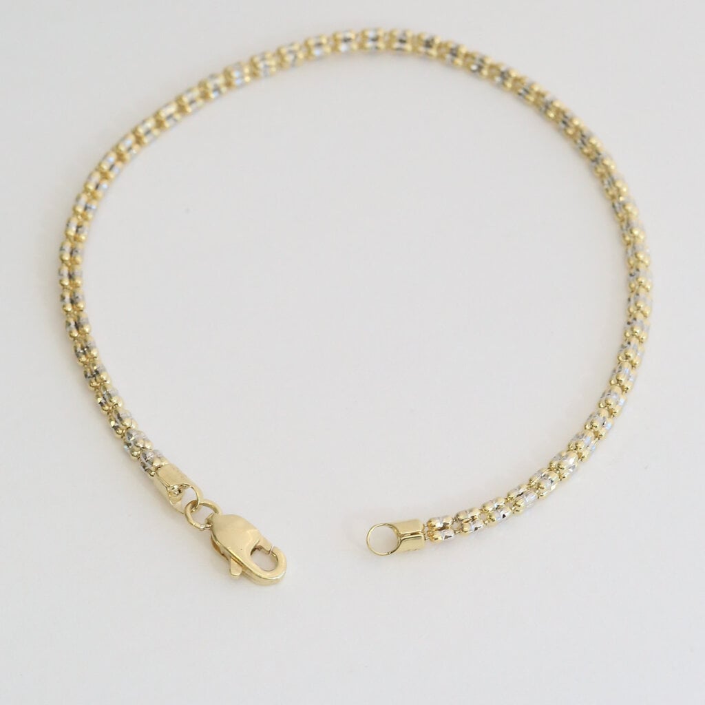 American Jewelry 14k White & Yellow Gold Fancy Beaded Link Bracelet (7.25")