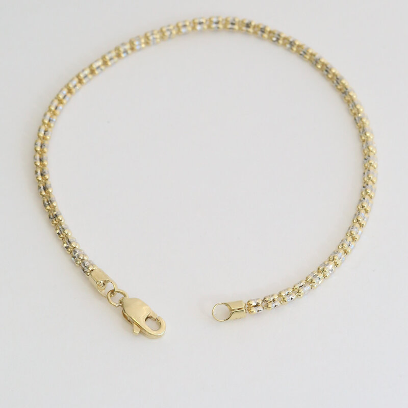 American Jewelry 14k White & Yellow Gold Fancy Beaded Link Bracelet (7.25")