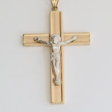 American Jewelry 14k White & Yellow Gold 38mm Crucifix Pendant (NO CHAIN)