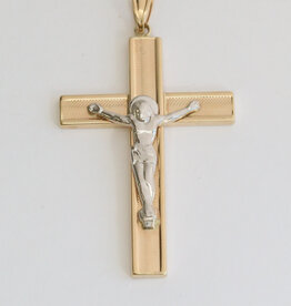 American Jewelry 14k White & Yellow Gold 38mm Crucifix Pendant (NO CHAIN)