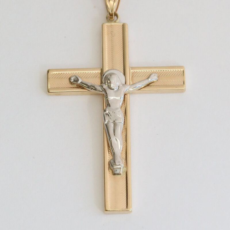 American Jewelry 14k White & Yellow Gold 38mm Crucifix Pendant (NO CHAIN)