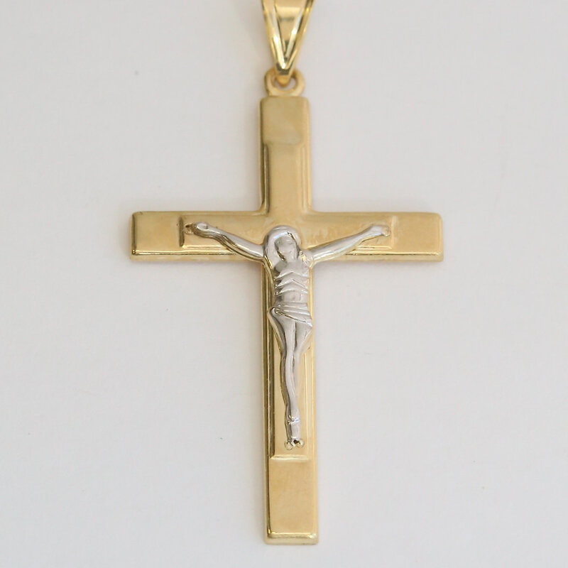 American Jewelry 14k White & Yellow Gold Crucifix Pendant (NO CHAIN)