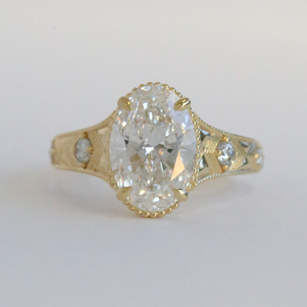 American Jewelry 14k Yellow Gold 3.05ctw (3ctw F/VS1 IGI Lab Grown Oval Ctr) Accented Engagement Ring
