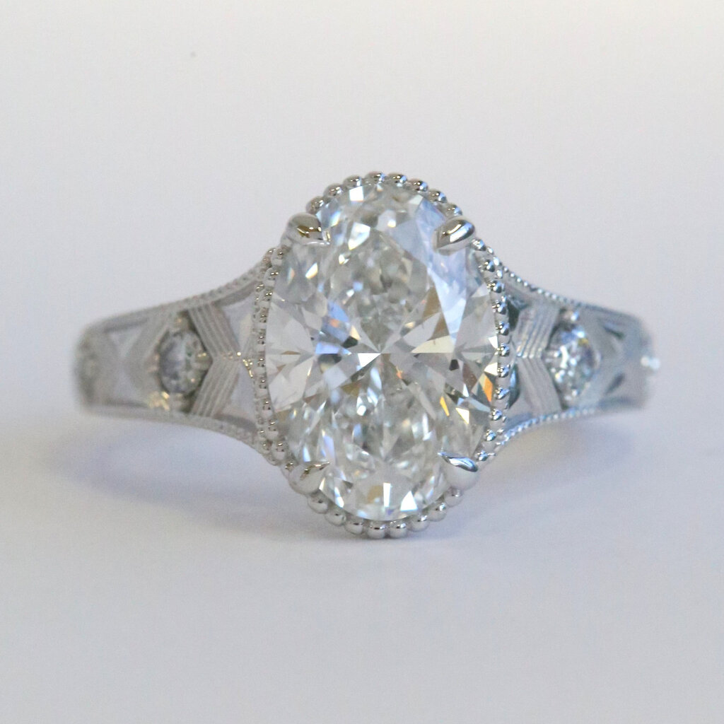 American Jewelry 14k White Gold 3.07ctw (3.02 F/VS1 IGI Ctr) Accented Solitaire Tapered Engagement Ring